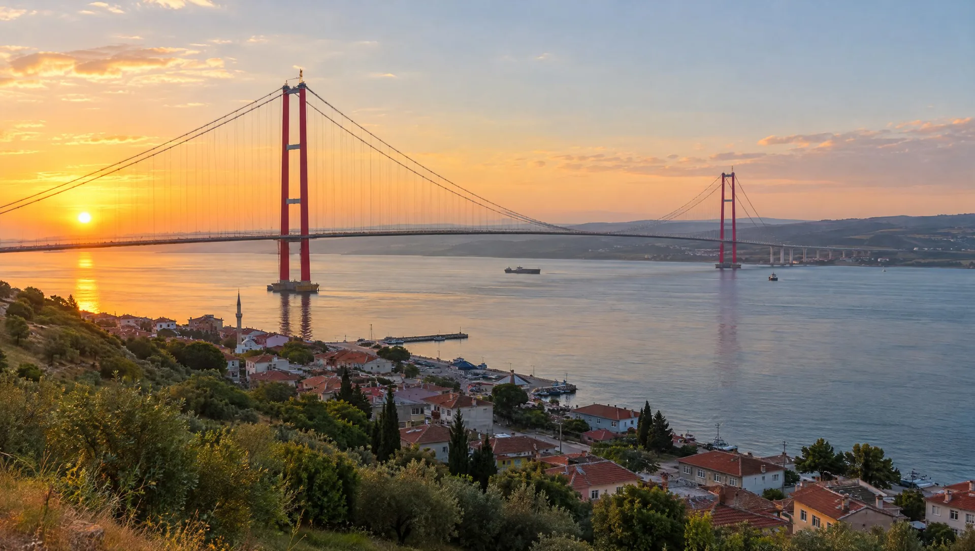 1915 Çanakkale Köprüsü ve Lapseki kıyısı gün doğumunda